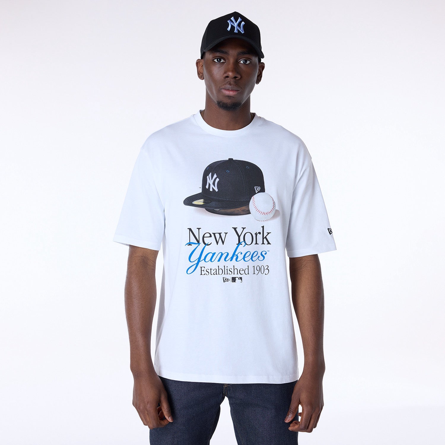 New Era Script Graphic Tee New York Yankees MLB Vintage Snapback Baseball Cap Adjustable Streetwear Hat